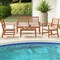 Costway 4 PCS Outdoor Furniture Set with Soft Seat Cushions Stable Acacia Wood Frame White/Navy/Gray